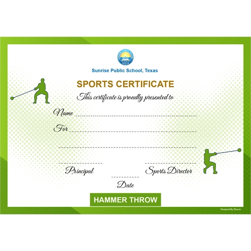 School Sports Award Certificate Hammer Throw A4 Size | Use on Laser Printer